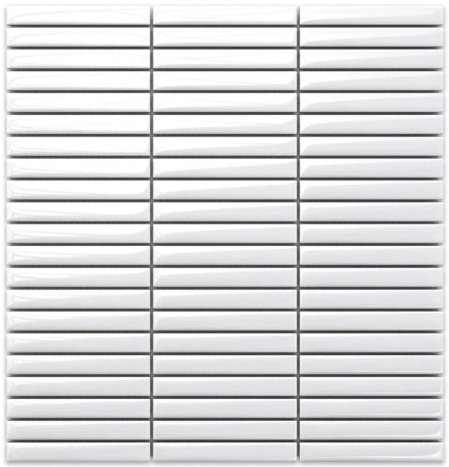 Mosaico en red de cerámica para baño o cocina 29.0 cm x 28.2 cm - Bambú blanco