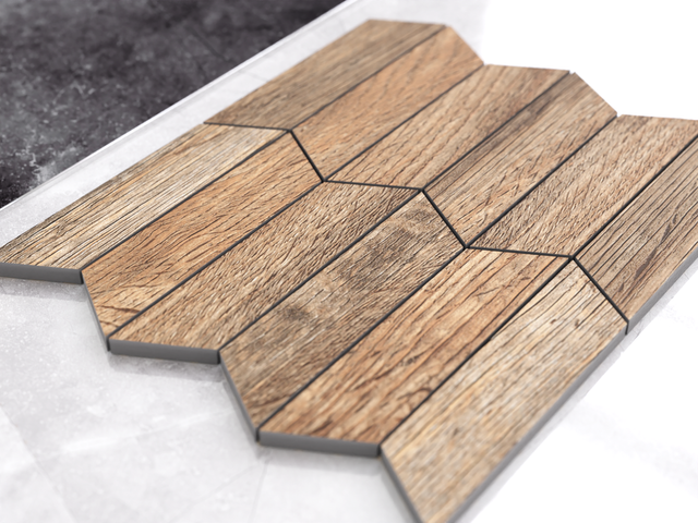 Mosaic in gres on mesh for bathroom or kitchen 25.5 cm x 28.5 cm - Cedar wood