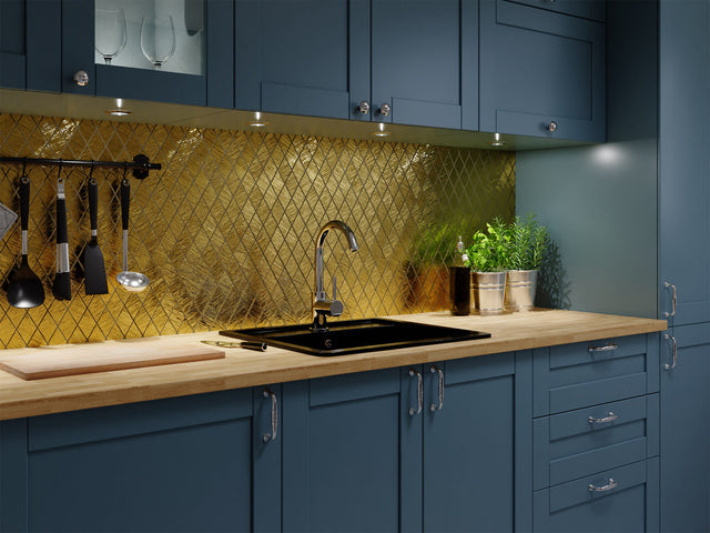 Glass mosaic on mesh for bathroom or kitchen 26.5 cm x 30.5 cm - Gold lake