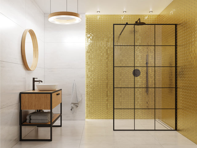 Glass mosaic on mesh for bathroom or kitchen 26.5 cm x 30.5 cm - Gold tulip