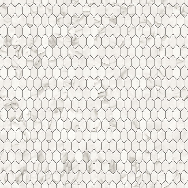 Hexagonal glass mosaic on mesh for bathroom or kitchen 25 cm x 25.6 cm - Elegant white statuary