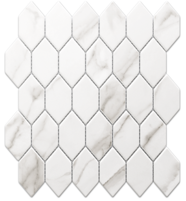 Mosaico in ceramica esagonale su rete per bagno o cucina 25 x 25.6 cm - Elegant white statuary