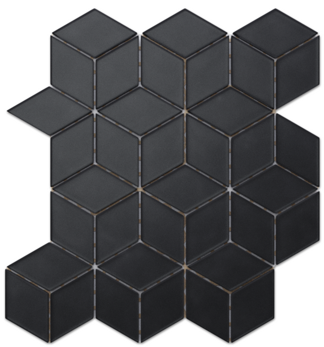 Glass mosaic on mesh for bathroom or kitchen 30.5 cm x 26.5 cm - Soft black