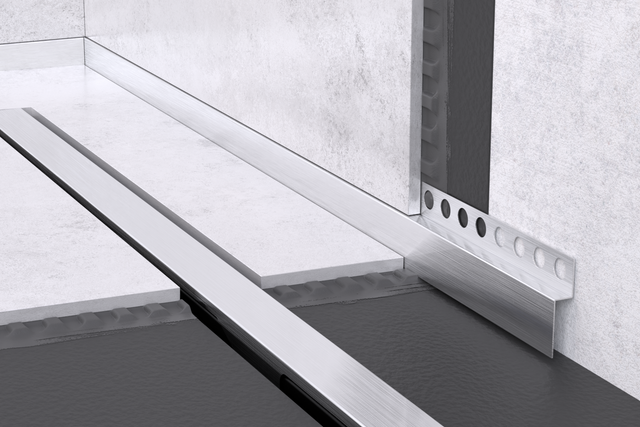 Profil de douche LC à poser au sol, frontal, argent satiné