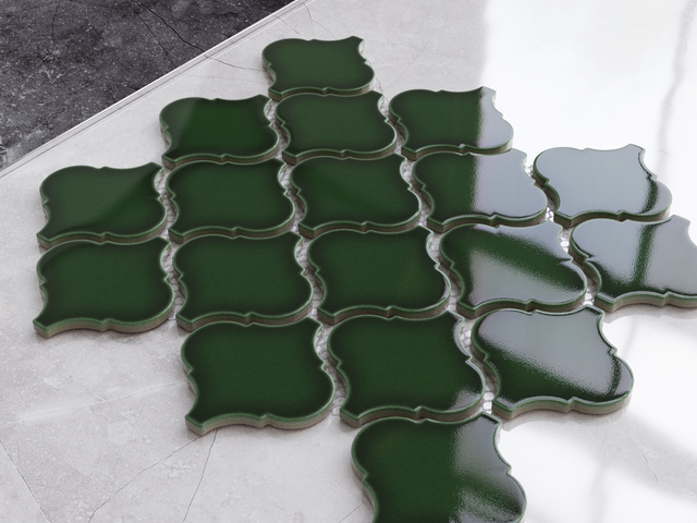 Mosaico de cerámica en red para baño o cocina 27.5 cm x 25.2 cm - Ágata esmeralda