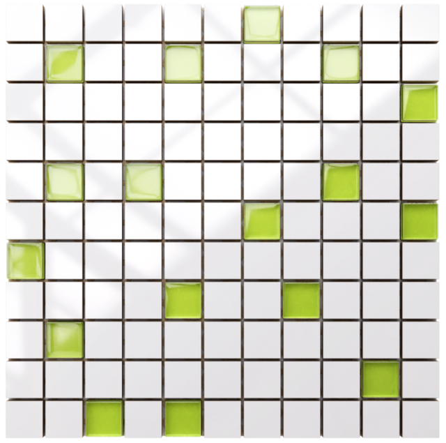 Mosaico in ceramica con inserti di vetro su rete per bagno o cucina 30 cm x 30 cm - Spring Greens