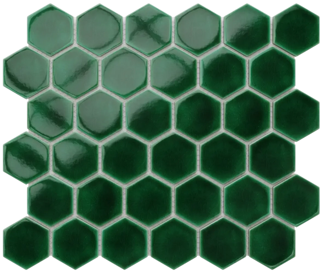 Mosaico in ceramica esagonale su rete per bagno o cucina 32.3 cm x 27.7 cm - Deep Green