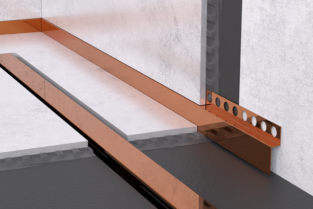 Profil de douche LC à poser au sol, frontal, cuivre brillant