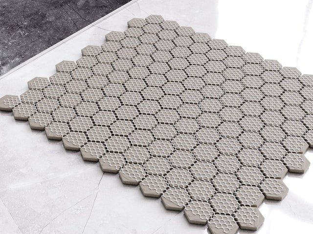 Mosaik aus Keramik auf Netz für Bad und Küche aus Keramik 30 cm x 26 cm - Mattschwarzes Bienenstockdesign