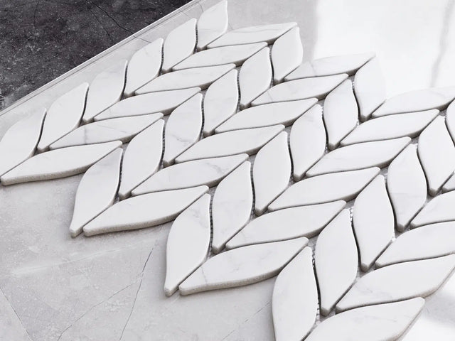 Ceramic mosaic on mesh for bathroom or kitchen 27.6 cm x 33.2 cm - Marble Sparrow