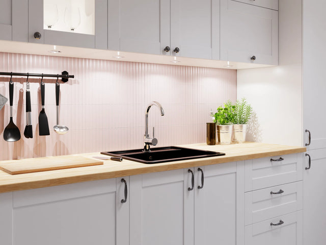 Mosaico de cerámica en malla para baño o cocina 29.0 cm x 29.5 cm - Matt pink piano