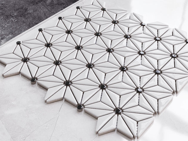 Ceramic mosaic on mesh for bathroom or kitchen 29.4 cm x 30.7 cm - Origami