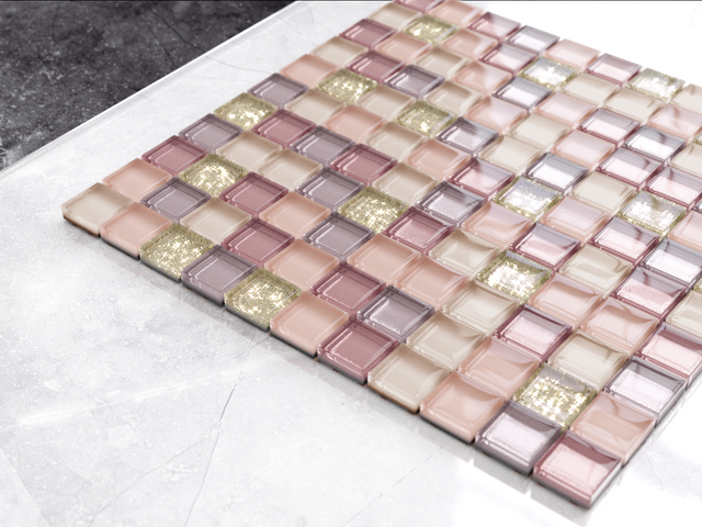 Mosaico en red de vidrio para baño o cocina 30 cm x 30 cm - Flamingo