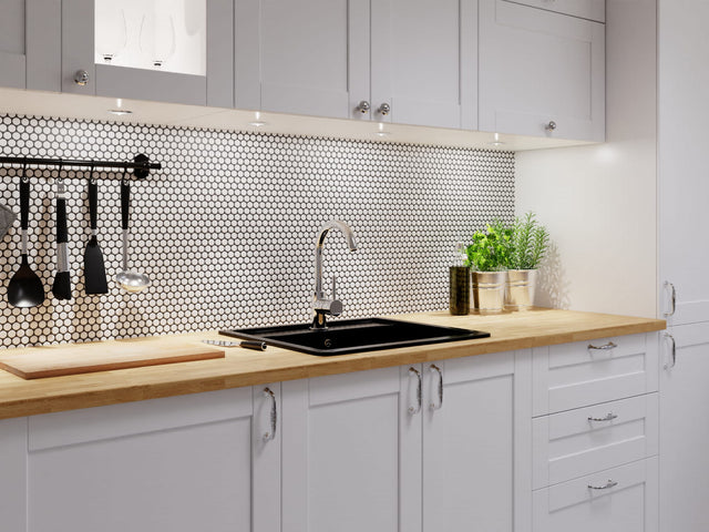 Mosaik aus Keramik auf Netz für Bad oder Küche 29,3 cm x 31,7 cm - Schneebälle