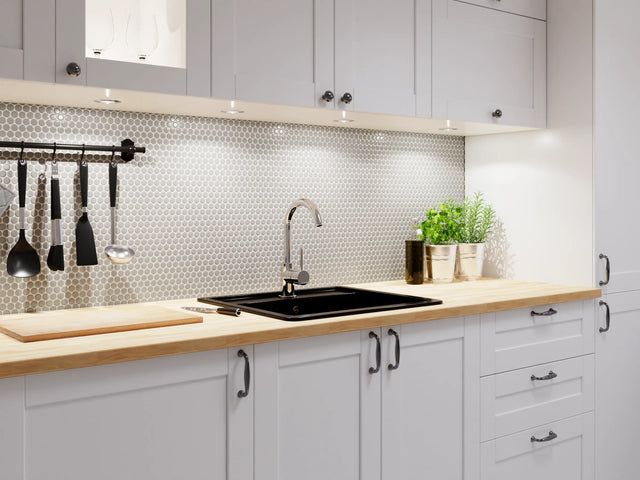 Mosaico de cerámica en red para baño o cocina 29.3 cm x 31.7 cm - Burbujas grises