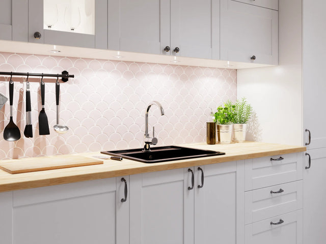 Mosaik aus Keramik auf Netz für Bad oder Küche 28,5 cm x 29,0 cm - Pink sunset