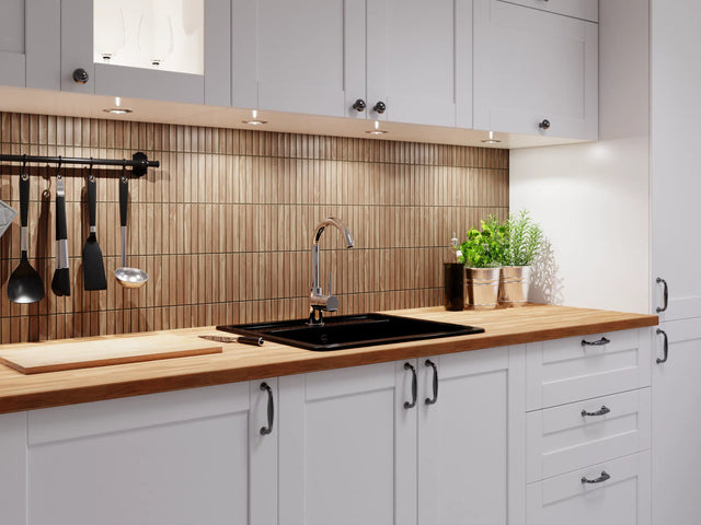 Ceramic mesh mosaic for bathroom or kitchen 29.6 cm x 30.0 cm - Wood pattern