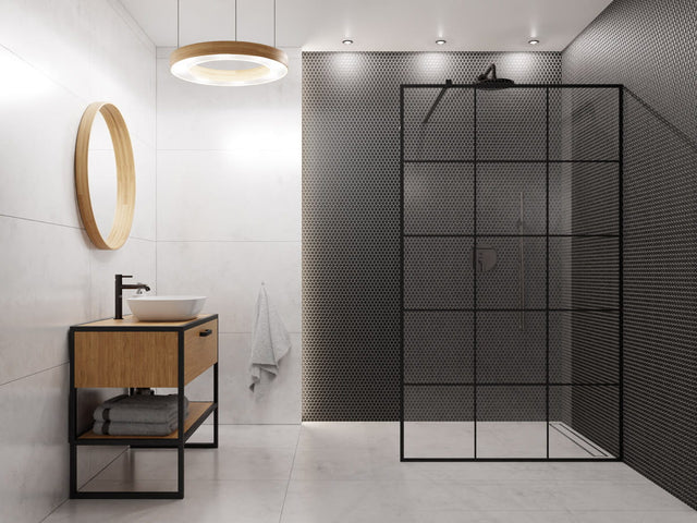 Mosaik aus Keramik auf Netz für Bad und Küche aus Keramik 30 cm x 26 cm - Mattschwarzes Bienenstockdesign