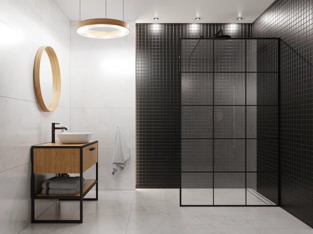 Mosaïque en céramique sur filet pour salle de bain ou cuisine 30,2 cm x 30,2 cm - Black chaturanga