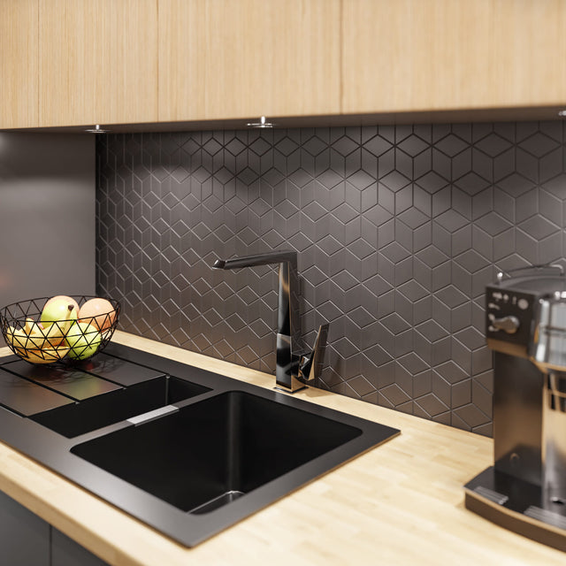 Stoneware mosaic on mesh for bathroom or kitchen 30.5 cm x 26.5 cm - Dark side