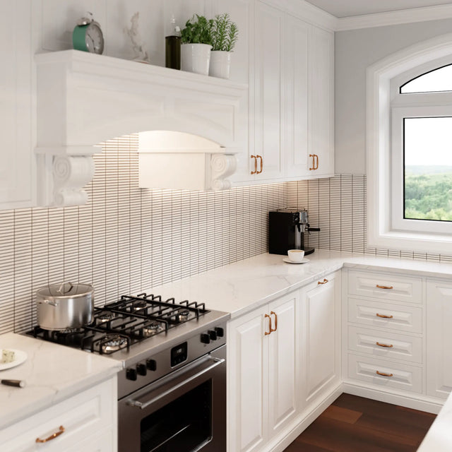 Mosaik aus Keramiknetz für Bad oder Küche 29,0 cm x 28,2 cm - Mini White Plain