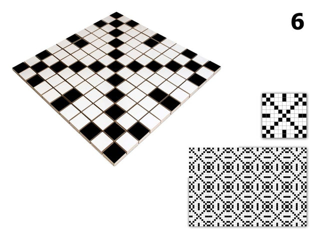 Mosaico in ceramica su rete per bagno o cucina 30 cm x 30 cm - Geometric 6 White black