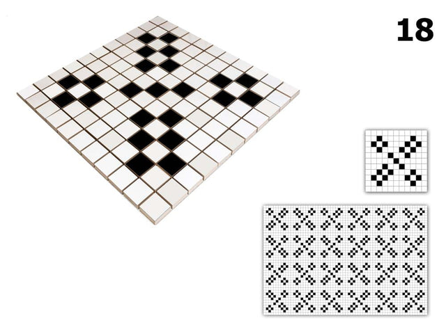 Ceramic mosaic on mesh for bathroom or kitchen 30 cm x 30 cm - Geometric 18 White black