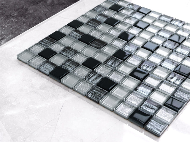 Glass mosaic on mesh for bathroom or kitchen 30 cm x 30 cm - Black Sabbath