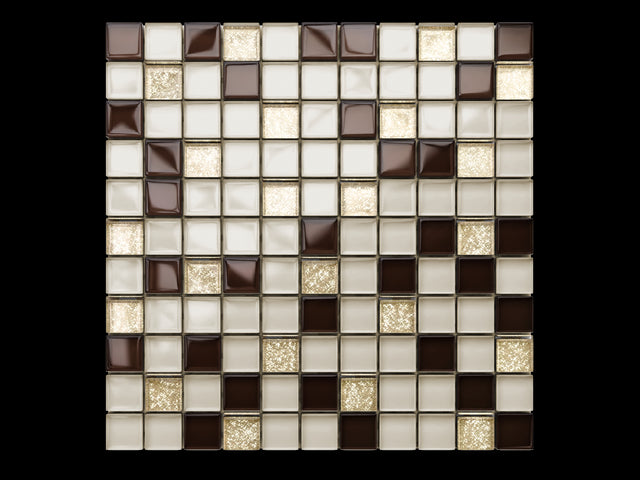 Mosaico su rete in vetro per bagno o cucina 30 x 30 cm - Beige monte Carlo