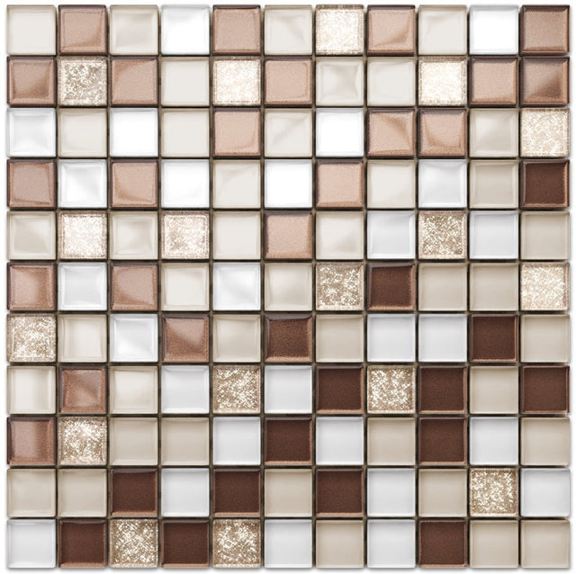 Mosaico in vetro su rete per bagno o cucina 30 cm x 30 cm - Coffee