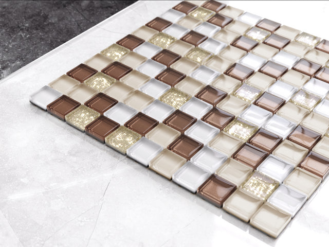 Mosaico in vetro su rete per bagno o cucina 30 cm x 30 cm - Coffee