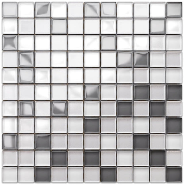 Mosaico in vetro su rete per bagno o cucina 30 cm x 30 cm - White Pearls