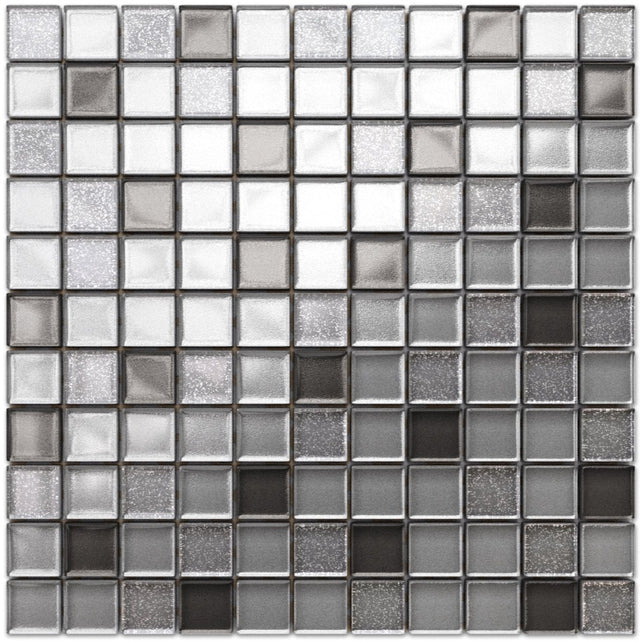 Mosaico in vetro su rete per bagno o cucina 30 cm x 30 cm - Brillant silver