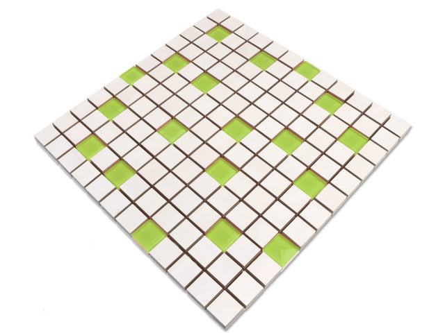 Mosaïque en céramique avec inserts en verre sur filet pour salle de bain ou cuisine 30 cm x 30 cm - Spring Greens