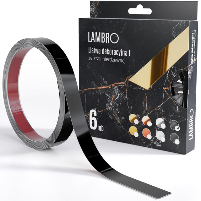 Self-adhesive decorative strip, 6 m - Glossy black