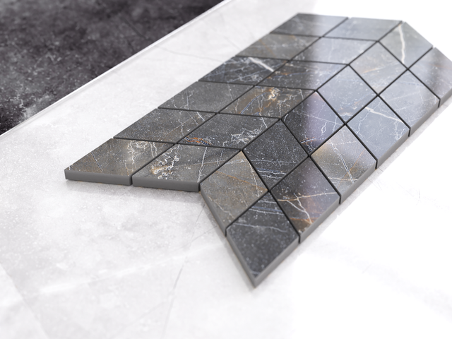 Mosaico de gres sobre malla para baño o cocina 17.2 cm x 29.8 cm - Mini diamond romb poler