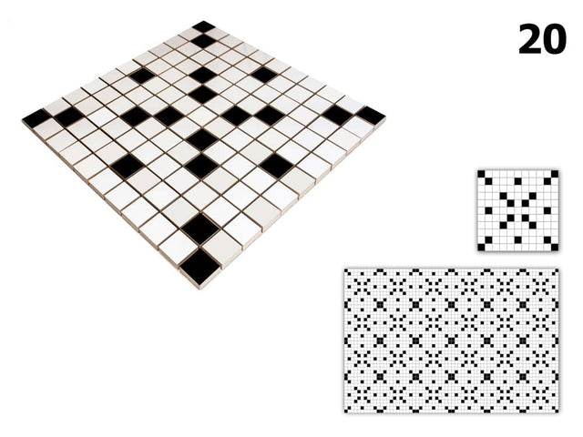 Mosaico de cerámica en malla para baño o cocina 30 cm x 30 cm - Geometric 20 White black