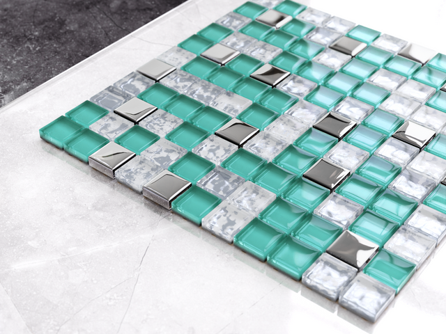 Glass mosaic on net for bathroom or kitchen 30 cm x 30 cm - Allende