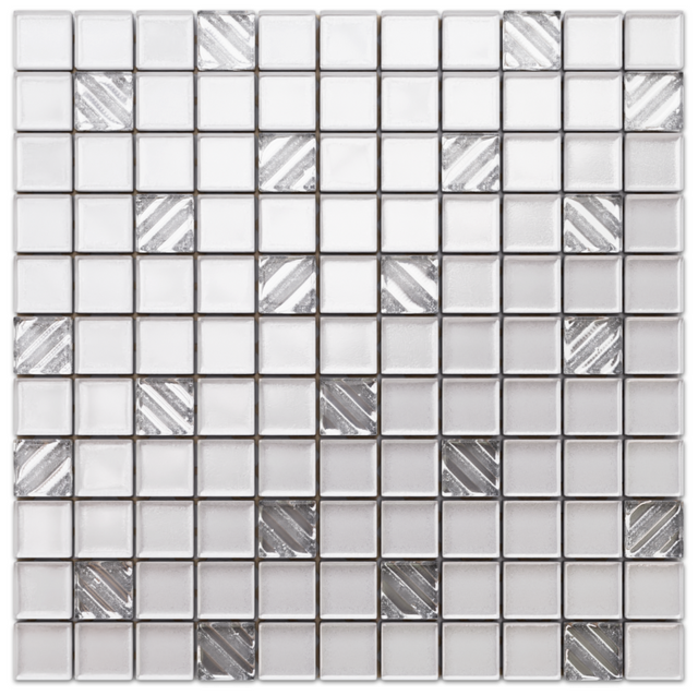 Glass mosaic on mesh for bathroom or kitchen 30 x 30 cm - White pastry