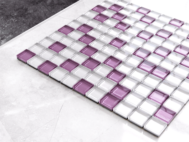 Glass mosaic on mesh for bathroom or kitchen 30 cm x 30 cm - Lilac orchid