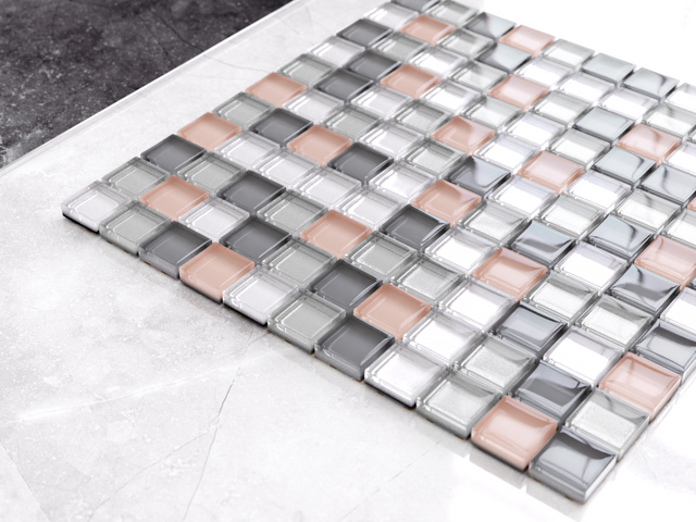 Mosaico de vidrio en red para baño o cocina 30 cm x 30 cm - Little Flamingo