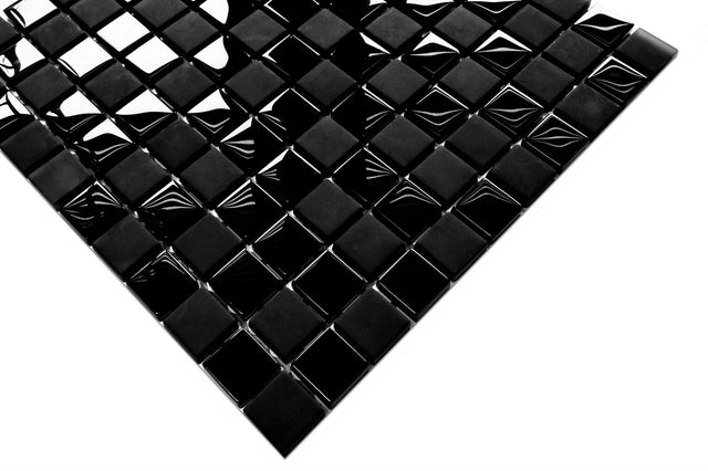 Mosaik aus Glas auf Netz für Bad oder Küche 30 cm x 30 cm - Schwarzer Obsidian