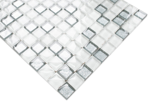 Mosaico in vetro su rete per bagno o cucina 30 cm x 30 cm - Silver Crystal