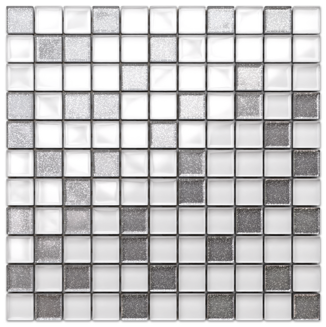 Glass mosaic on mesh for bathroom or kitchen 30 cm x 30 cm - Silver Crystal