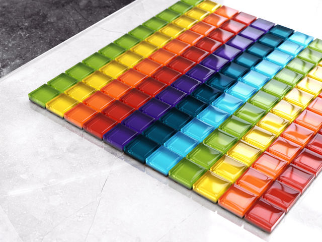 Glass mosaic on mesh for bathroom or kitchen 30 cm x 30 cm - Rainbow river