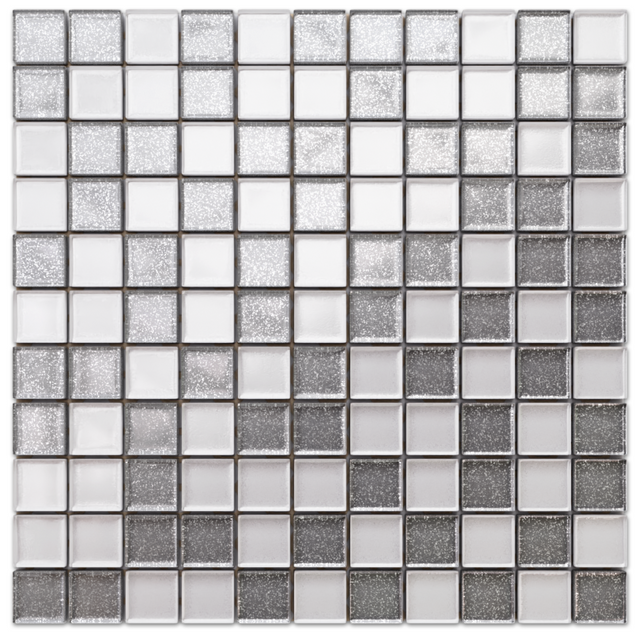 Glass mosaic on mesh for bathroom or kitchen 30 cm x 30 cm - Silver white