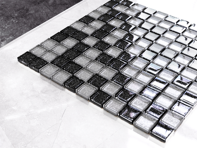 Glass mosaic on mesh for bathroom or kitchen 30 x 30 cm - Starry black