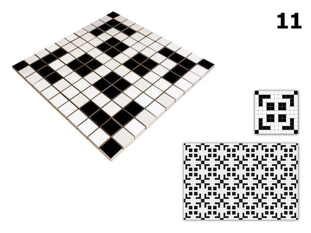 Ceramic mosaic on mesh for bathroom or kitchen 30 cm x 30 cm - Geometric 11 White black