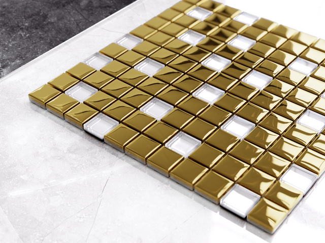 Mosaico de vidrio en malla para baño o cocina 30 cm x 30 cm – Taj Mahal