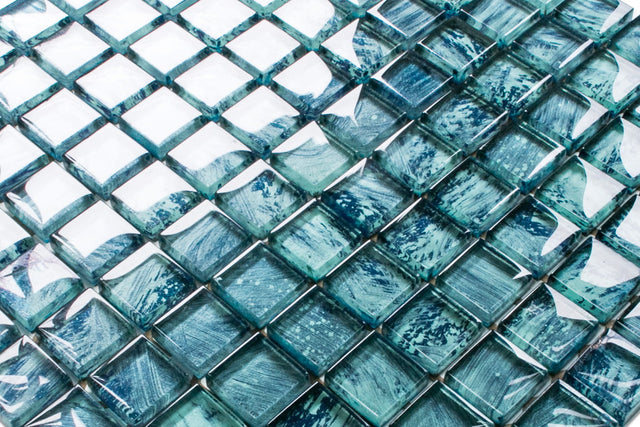 Mosaico in vetro su rete per bagno o cucina 30 cm x 30 cm - Green eyes